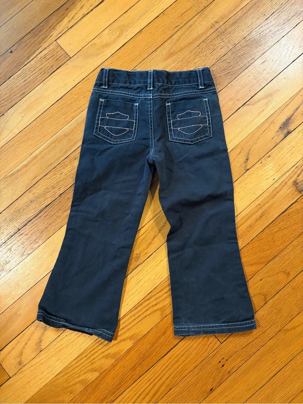 Harley-Davidson Kids Black Denim Jeans Pants. Pink Stitching on Logo. Sz 4T